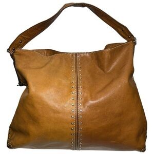 Michael Kors MK Vintage Tan Leather Studded Astor Hobo Bag